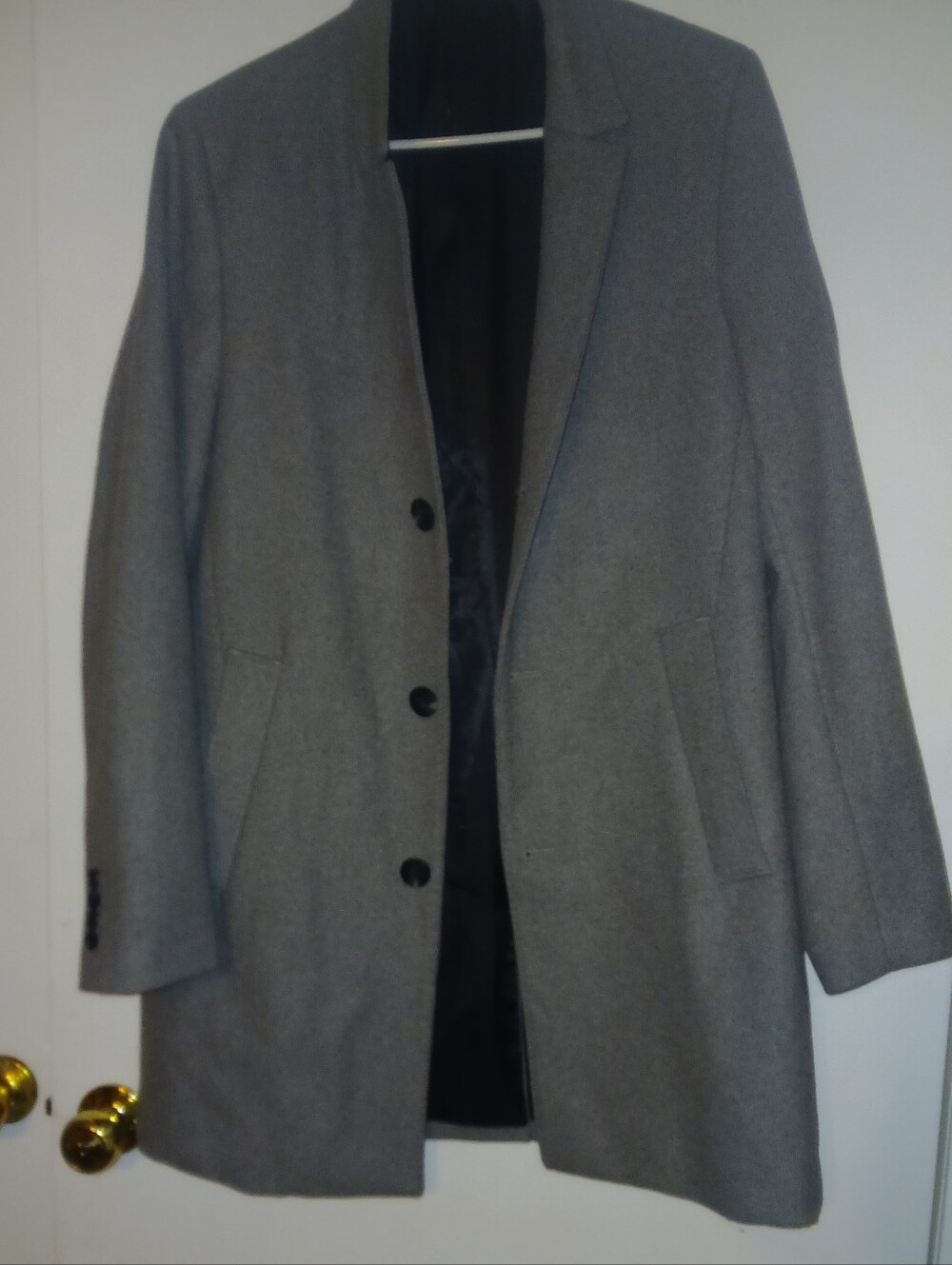 H&M Men's Light Gray Pea Coat - Classic Single-Breasted